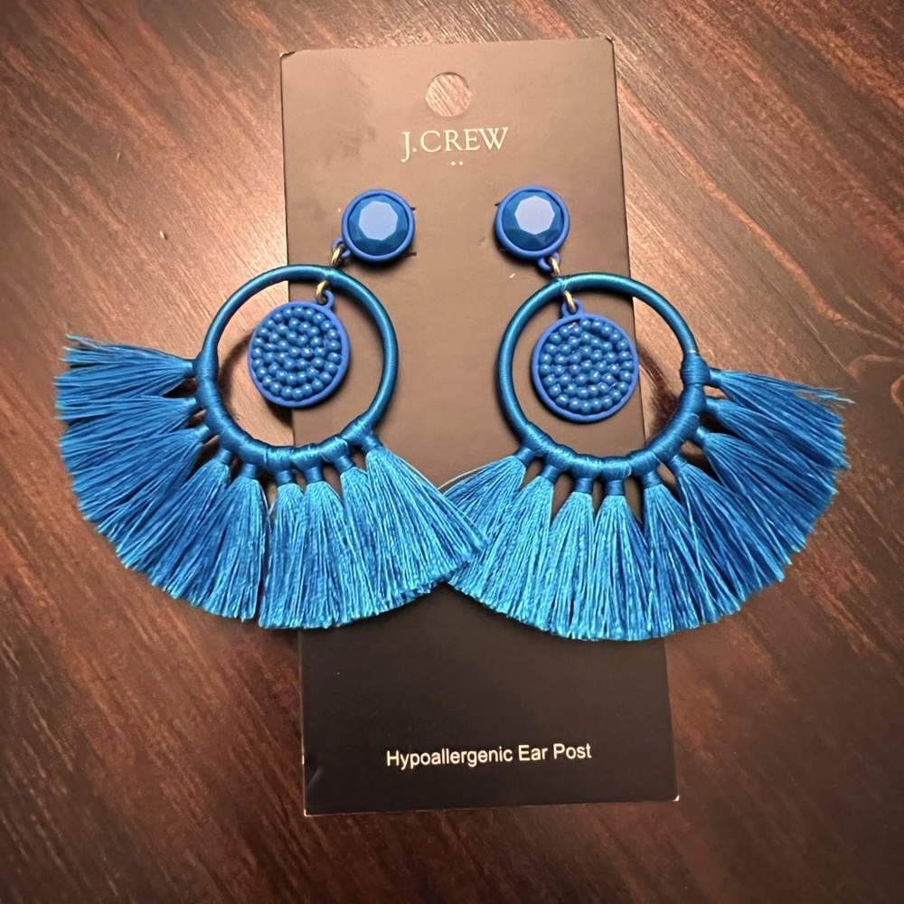 J. Crew Blue Fringe Earrings